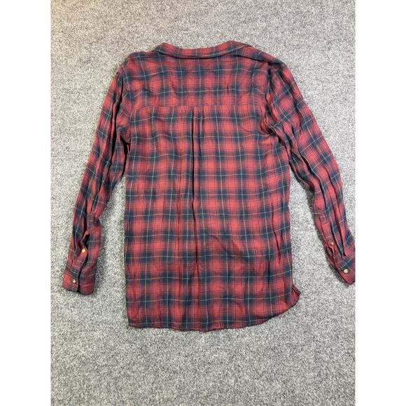 Abercrombie & Fitch Shirt Medium Twist Front Hi Low Hem Red Plaid Long Sleeve - Picture 8 of 11